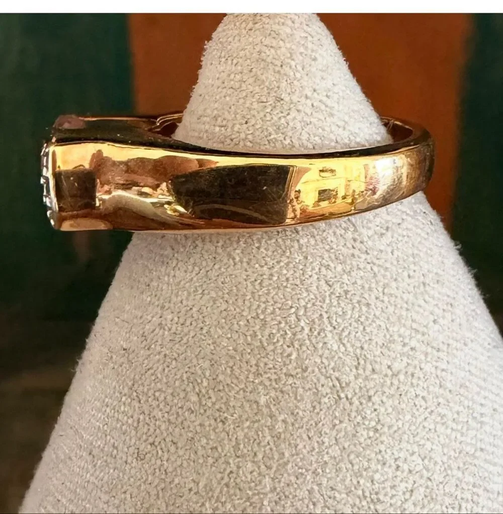 Gold Tone Pink Oval Statement Ring with Clear Accent Stones